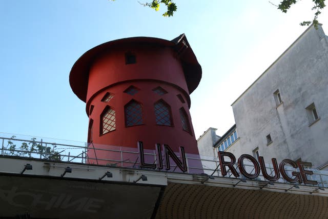 <p>This image shows the Moulin Rouge cabaret mill without the blades and part of the missing sign</p>