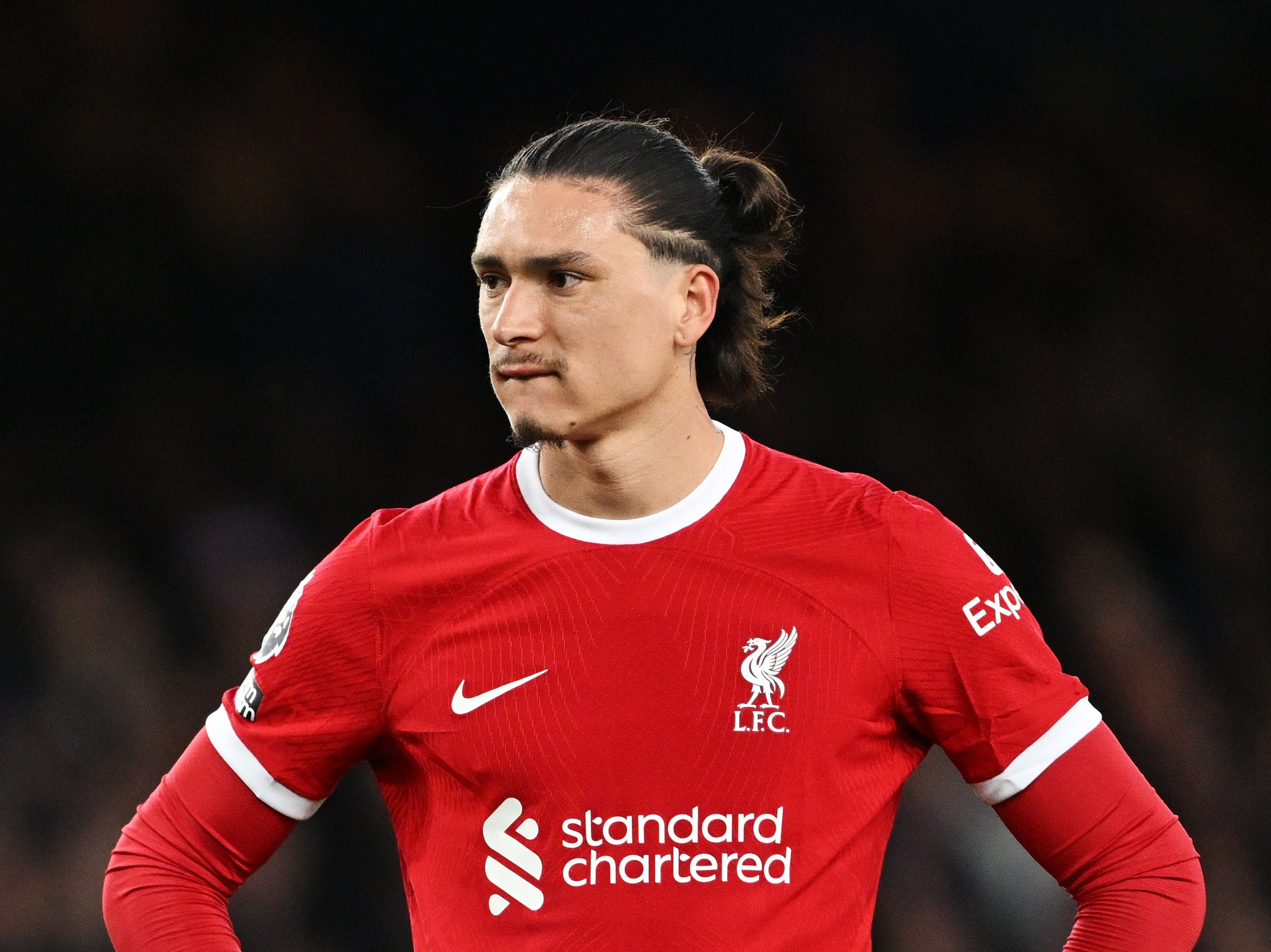 Darwin Nunez of Liverpool reacts during the Premier League match against Everton