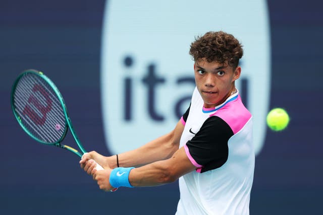 <p>Darwin Blanch, 16, in action at the Miami Open earlier this season </p>