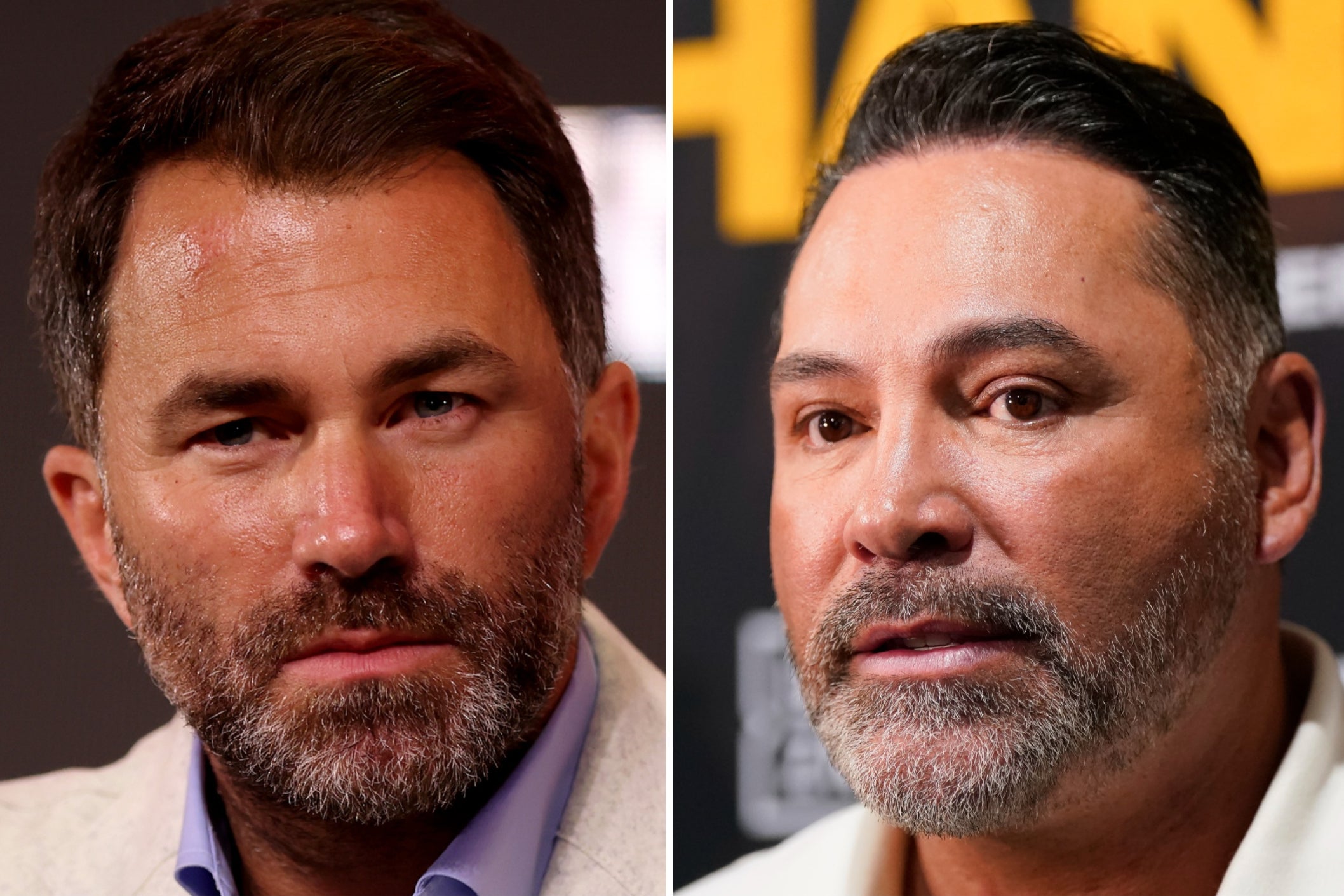 <p>Eddie Hearn (left) and Oscar De La Hoya</p>