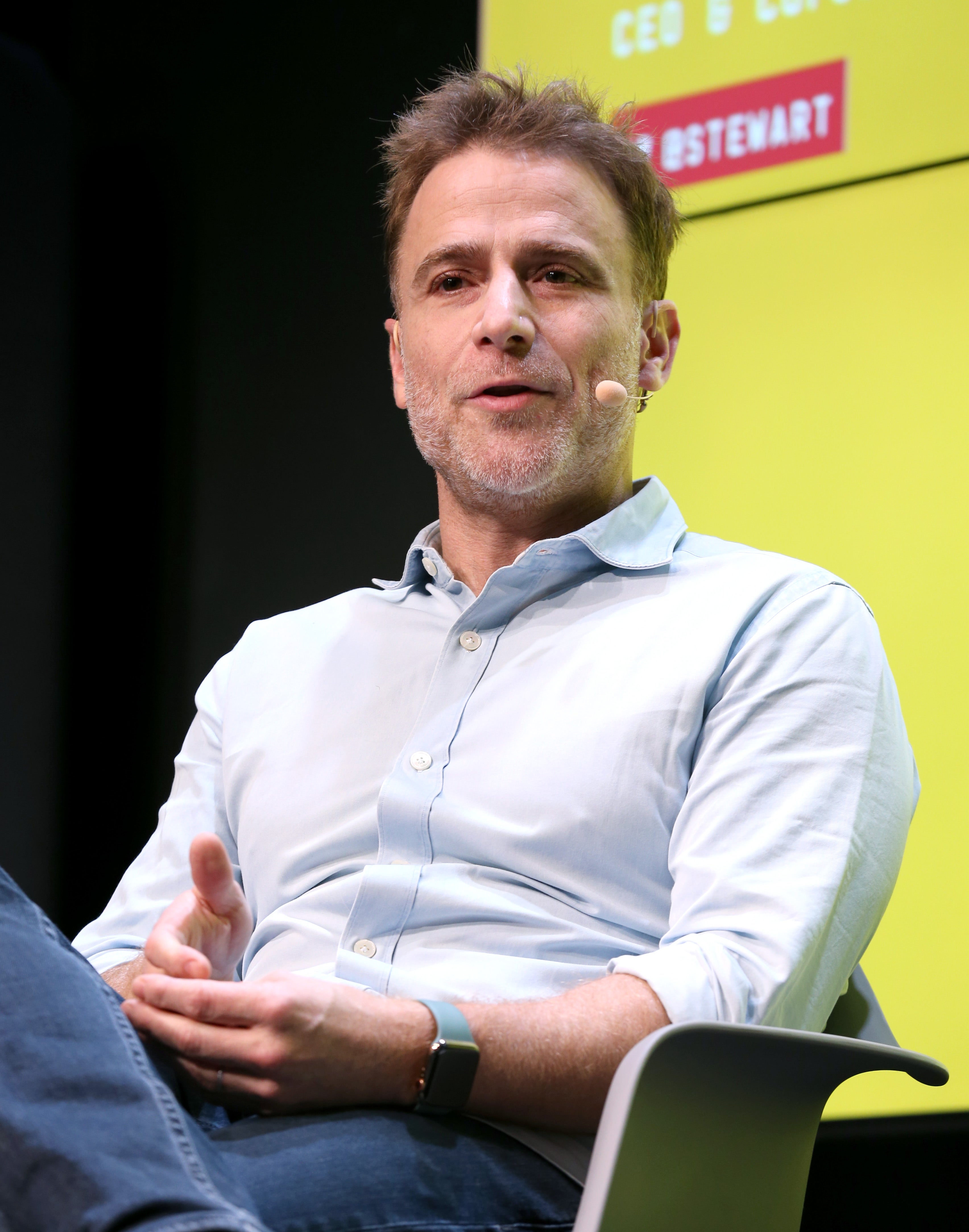 Slack CEO Stewart Butterfield speaking on stage at the Wired25 Summit in 2019