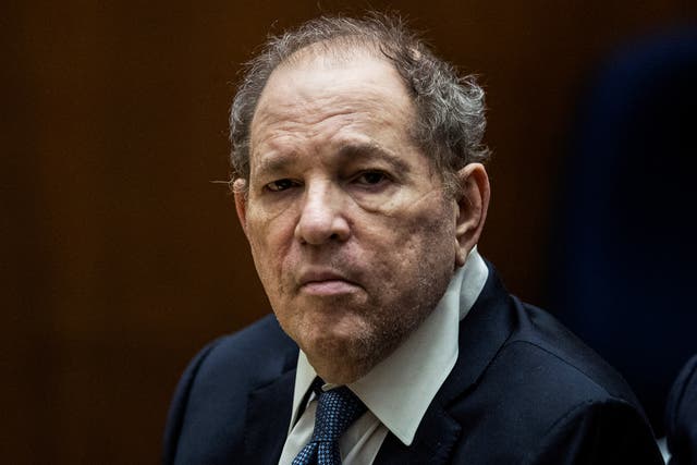 <p>Harvey Weinstein, pictured in October 2022 in a Los Angeles courtroom. His New York rape and sexual assault convictions were overturned in New York on Thursday </p>