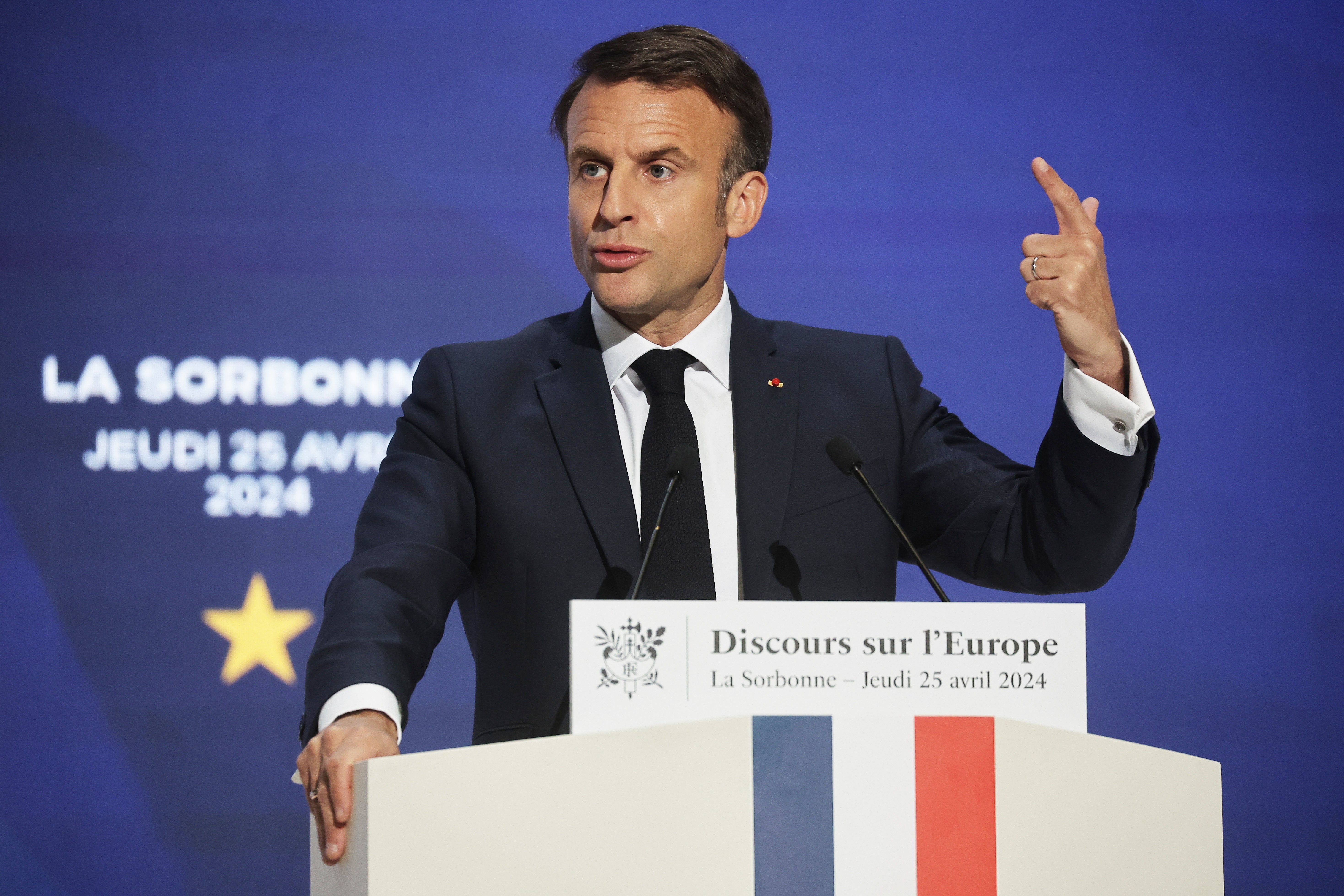 Emmanuel Macron taking the EU to task at the Sorbonne University in Paris