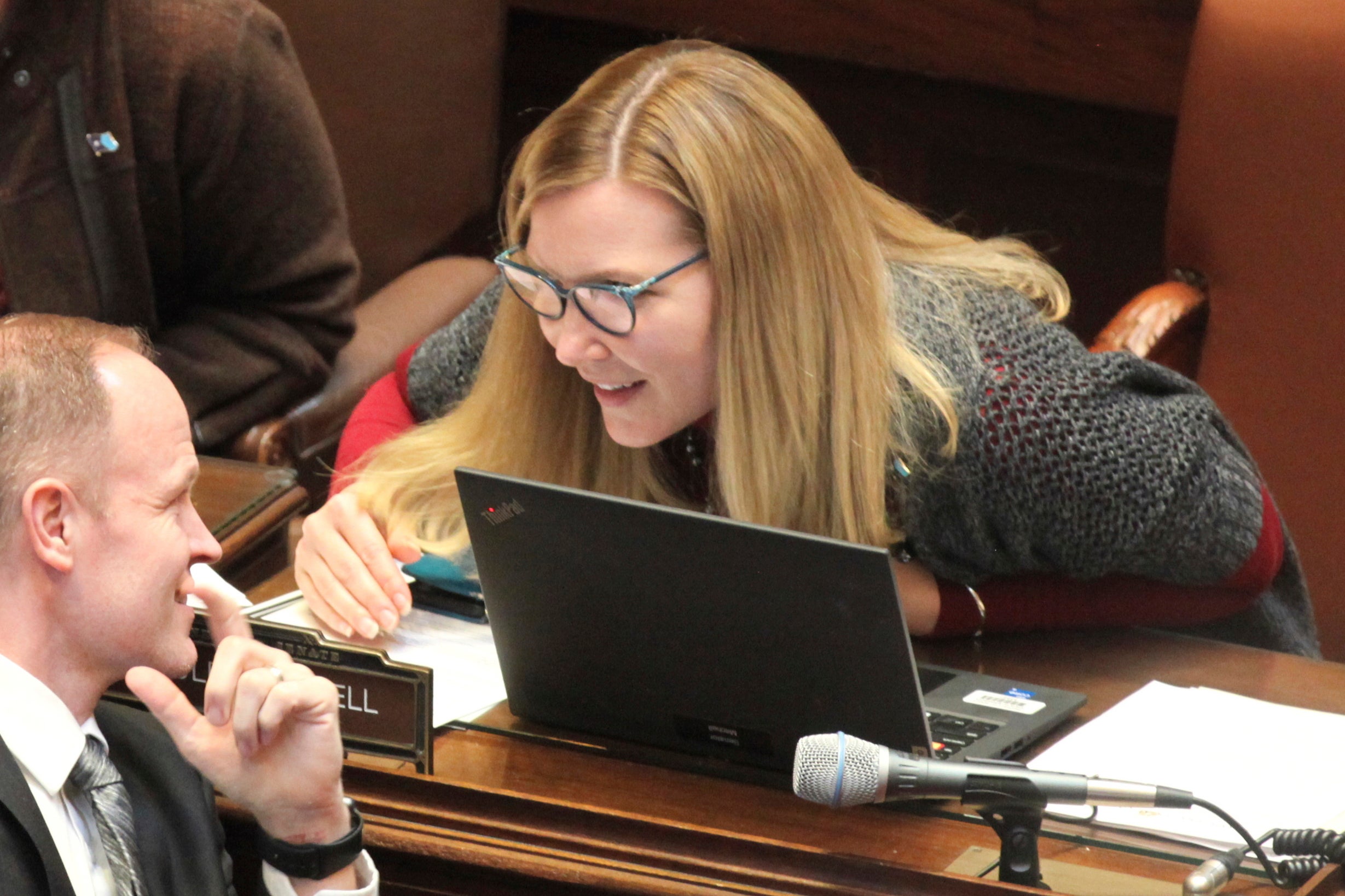 Nicole Mitchell on the floor of the Minnesota senate in St Paul