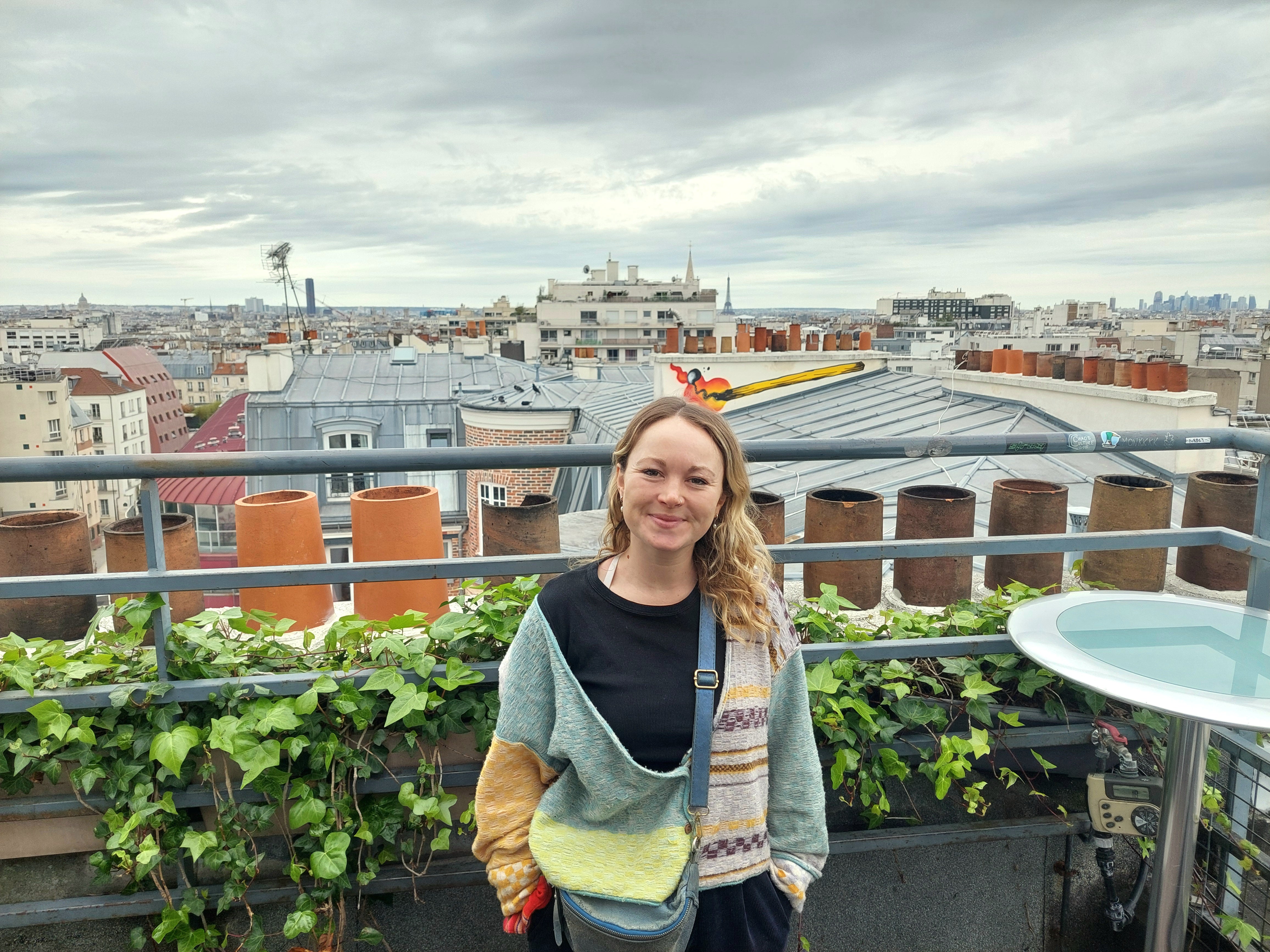 Anna and a view of Paris from the hostel