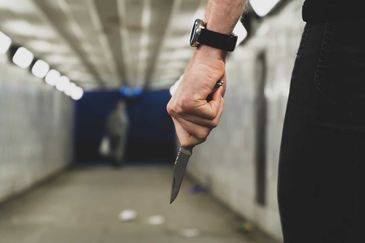 The ONS said there was a ‘noticeable increase’ (20 per cent) in the number of robberies involving a knife or sharp instrument