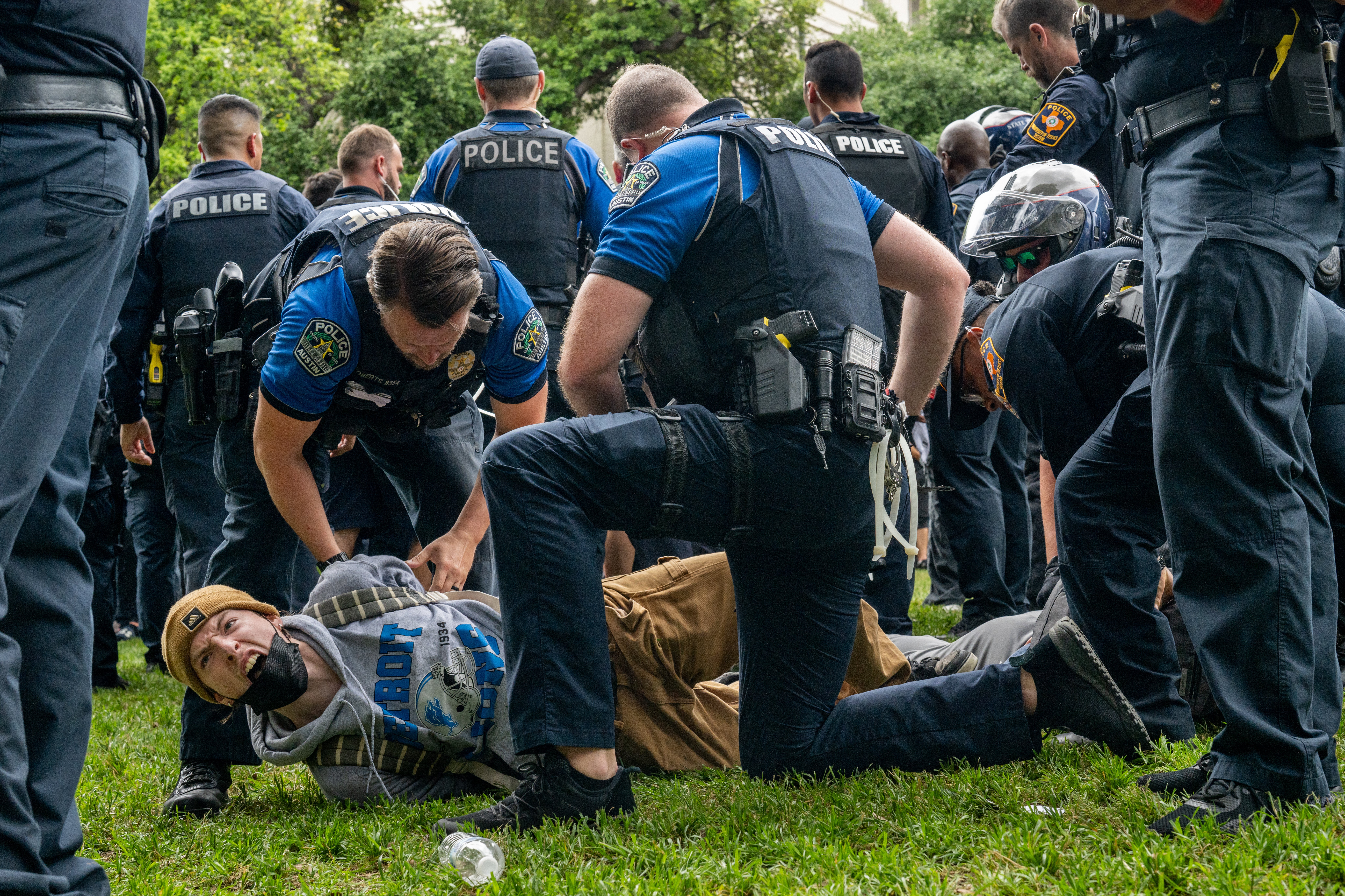 A student is arrested during a pro-Palestine demonstration at the The University of Texas at Austin on April 24, 2024 in Austin, Texas