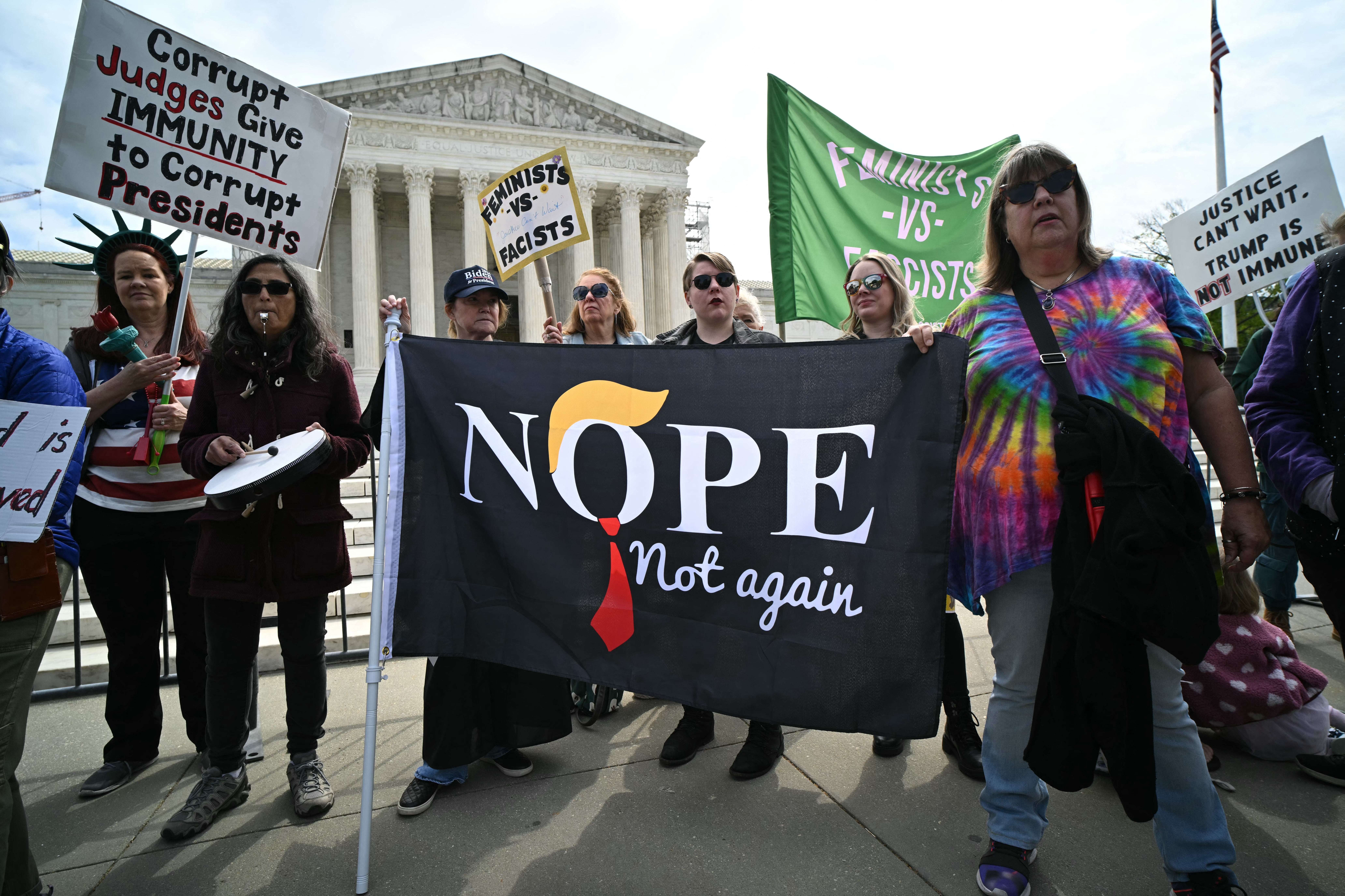 Anti-Trump protesters demonstrate outside the US Supreme Court on April 25, 2024