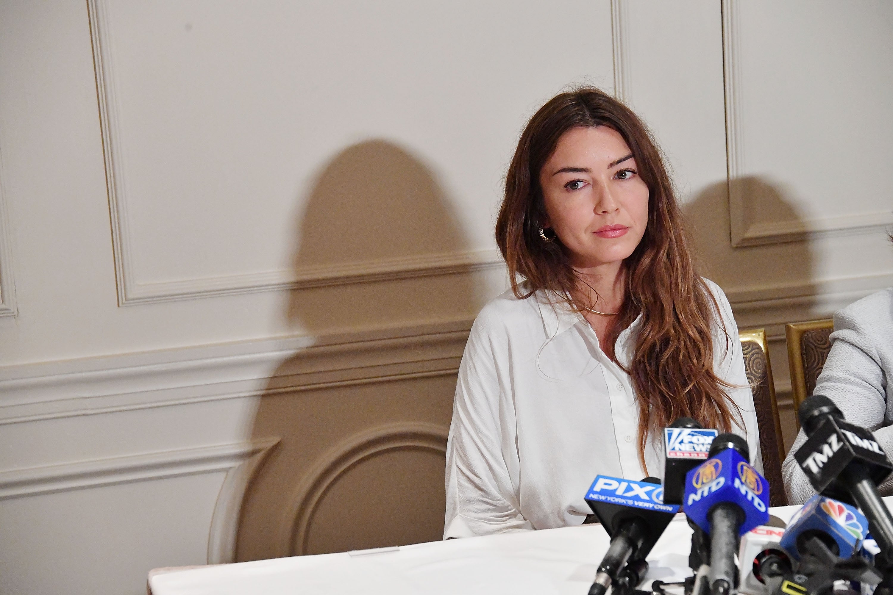 At his 2020 New York trial, Weinstein was convicted of sexually assaulting Mimi Haley, pictured at a press conference in 2017