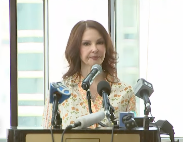 <p>Ashley Judd, pictured speaking at a Thursday press conference. She accused Harvey Weinstein of sexual harassment </p>