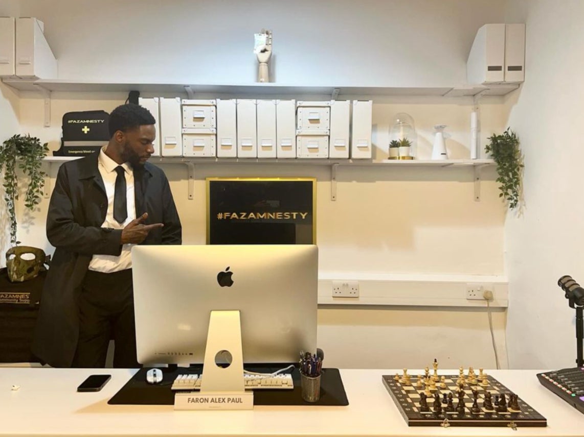 Faron Paul at his office – he hopes to expand his charity and run for London mayor in future