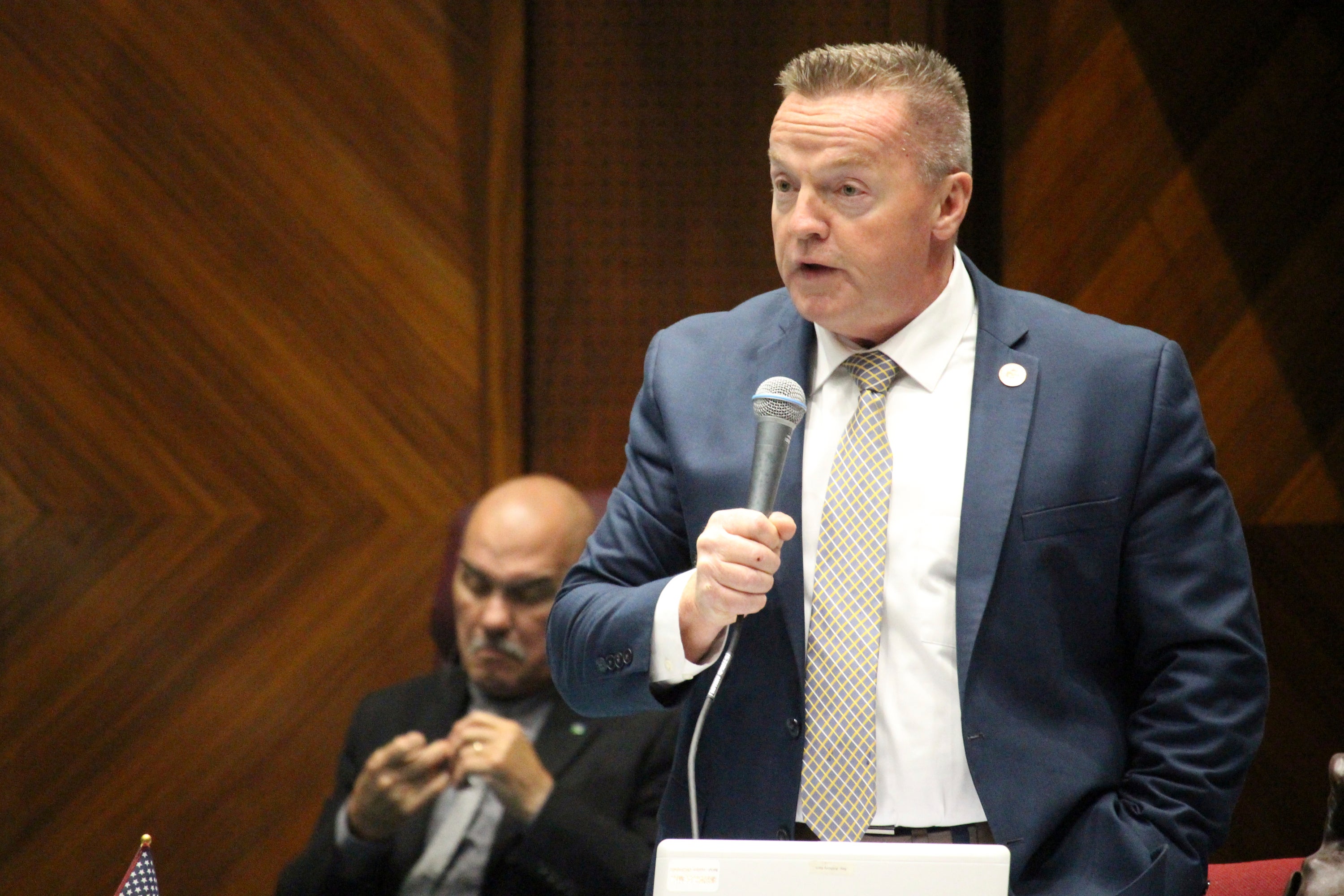 Republican Rep. Anthony Kern argues in support of a provision in the Arizona budget package that strips cash from Maricopa County Sheriff’s Office, May 4, 2017, in Phoenix