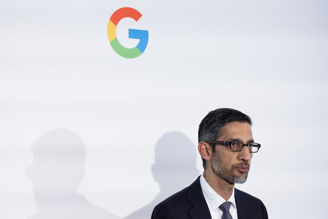<p>Alphabet CEO Sundar Pichai speaks at the inauguration of a Google Artificial Intelligence hub in Paris on 15 February 2024 </p>