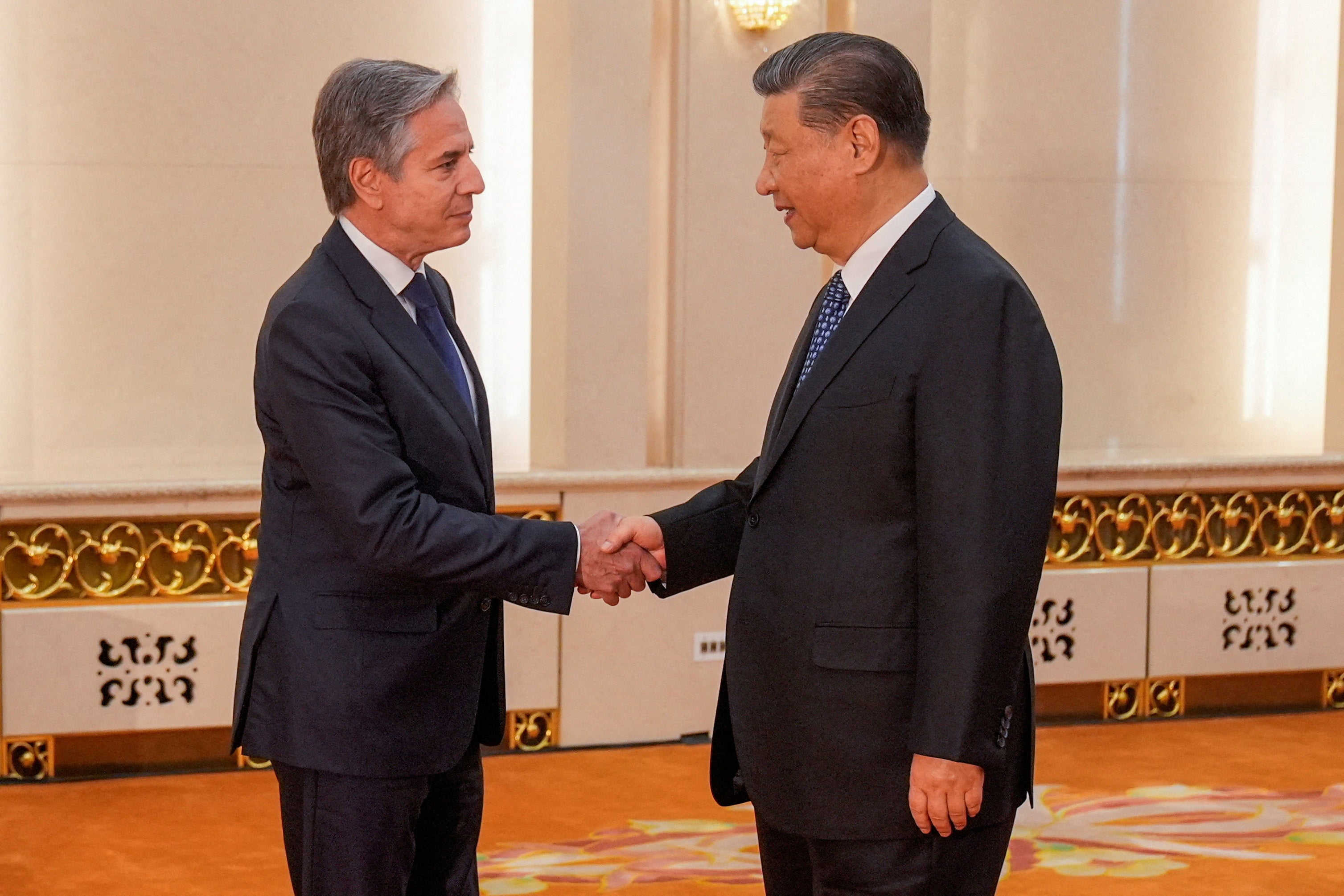 Chinese president Xi Jinping meets US secretary of state Antony Blinken at the Great Hall of the People in Beijing