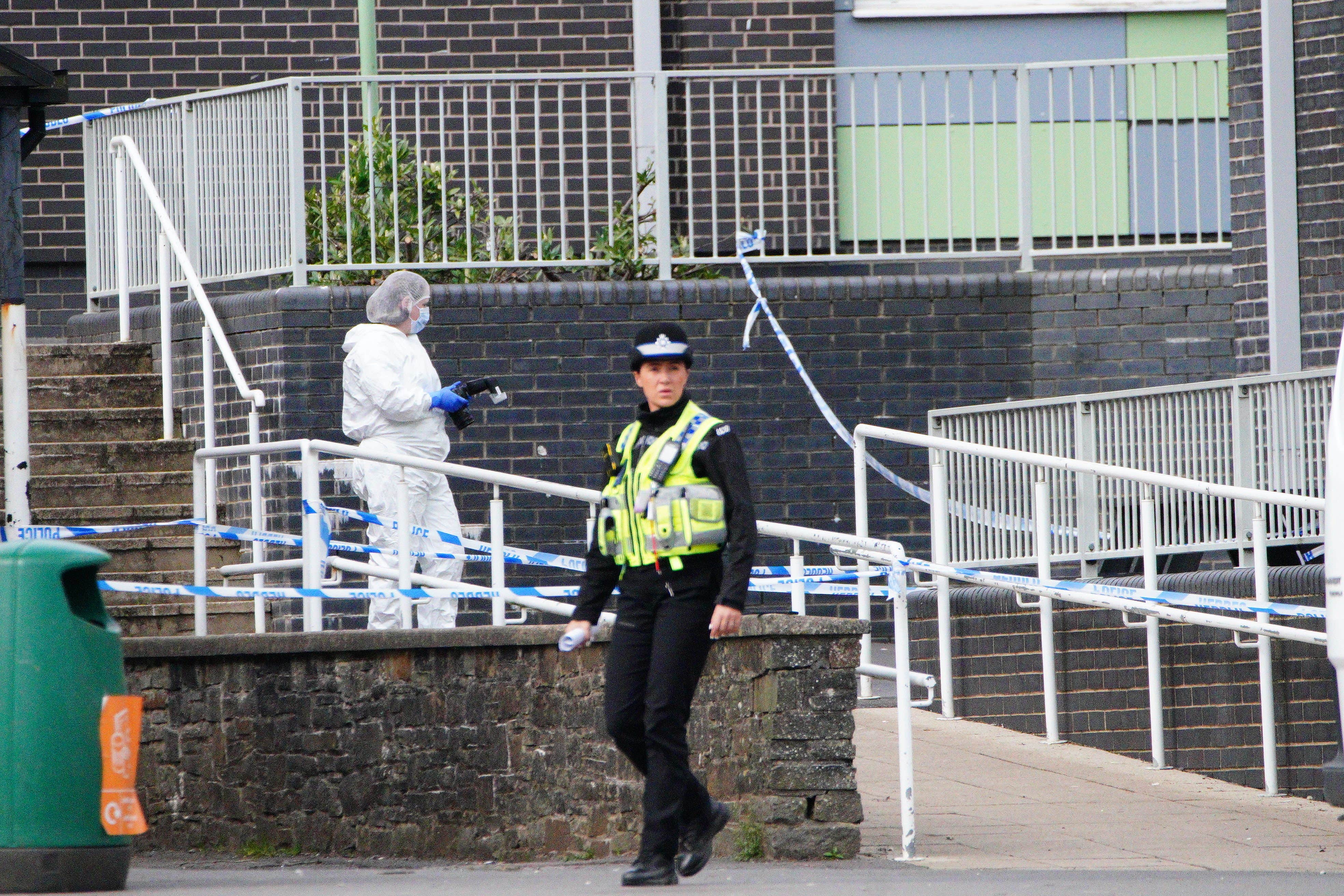 Police at the scene of the Amman Valley School stabbing