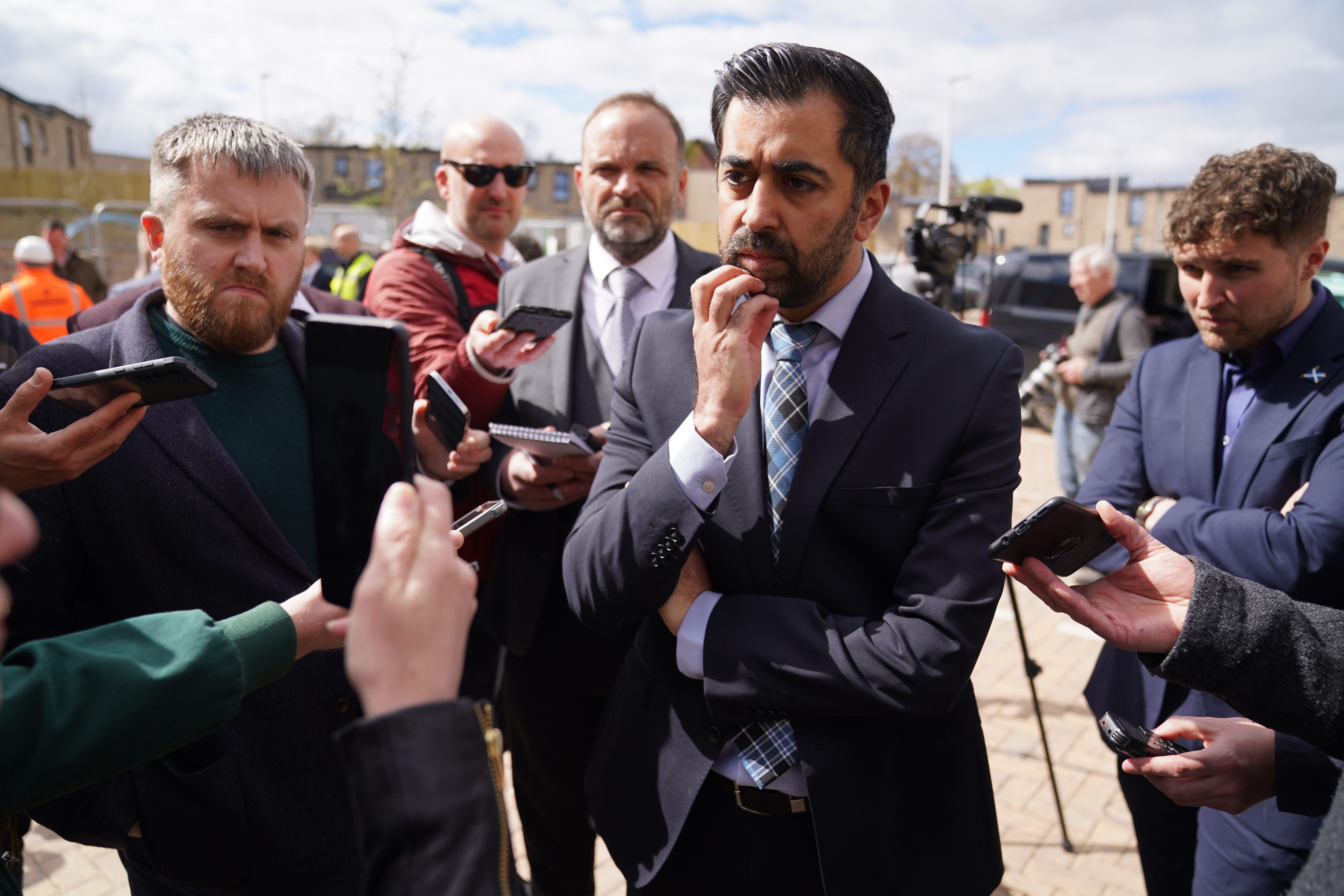 Humza Yousaf spoke to the media during a visit to a housing site in Dundee on Friday