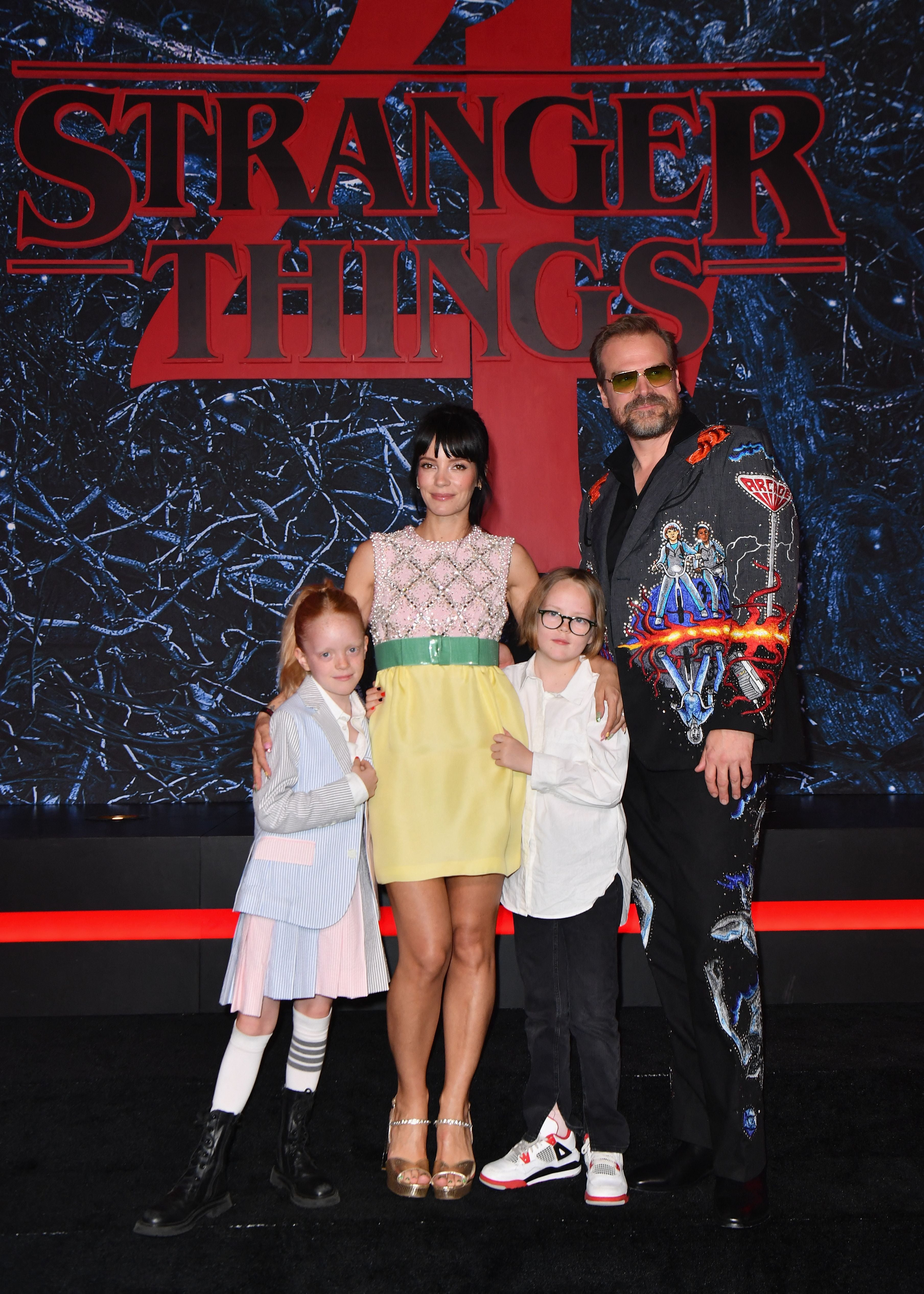 Lily Allen with her husband David Harbour and daughters Marnie Rose Cooper and Ethel Cooper at the ‘Stranger Things’ season four premiere in New York City on 14 May 2022