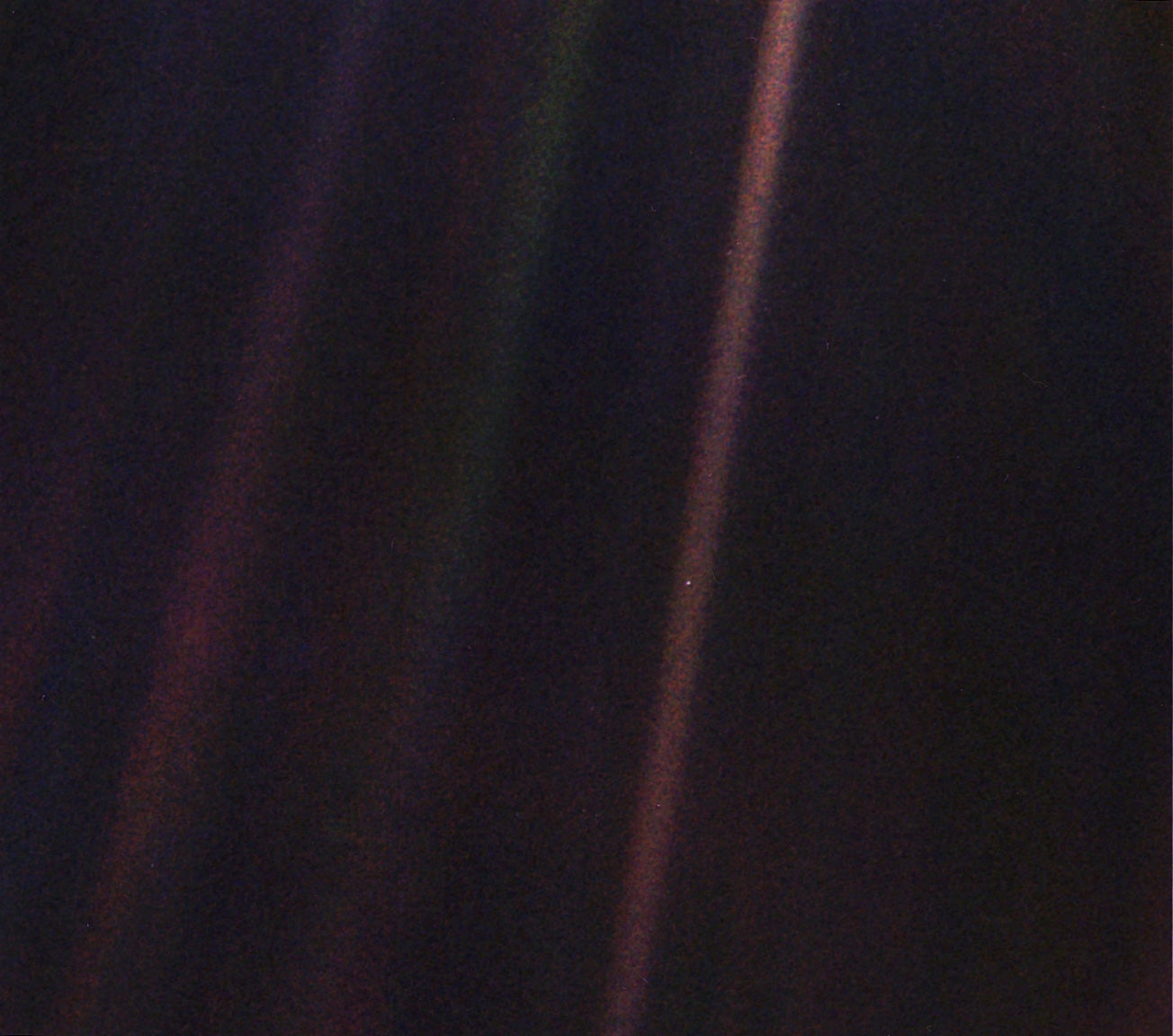 The famous ‘Pale Blue Dot’ – Earth is the speck near the middle