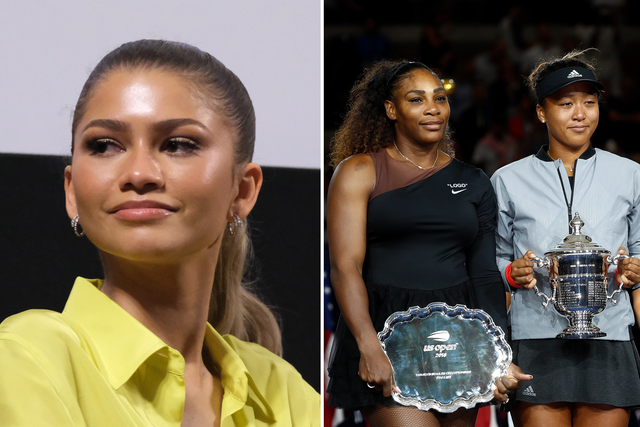 <p>Zendaya; Serena Williams and Naomi Osaka at 2018 US Open final</p>