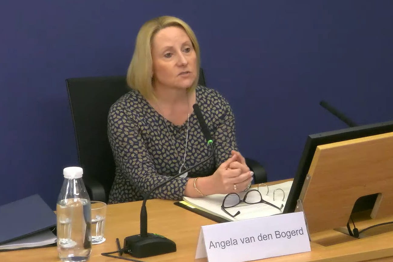 Angela van den Bogerd, former people services director and head of partnerships at Post Office Ltd, giving evidence to Post Office Horizon IT inquiry (Post Office Horizon IT Inquiry/PA)