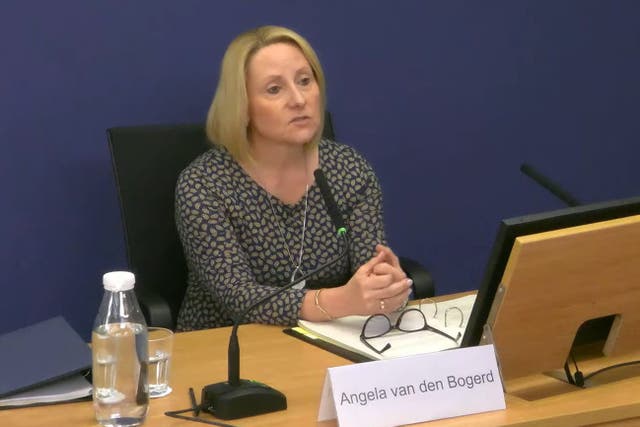 <p>Angela van den Bogerd, former people services director and head of partnerships at Post Office Ltd, giving evidence to Post Office Horizon IT inquiry (Post Office Horizon IT Inquiry/PA)</p>