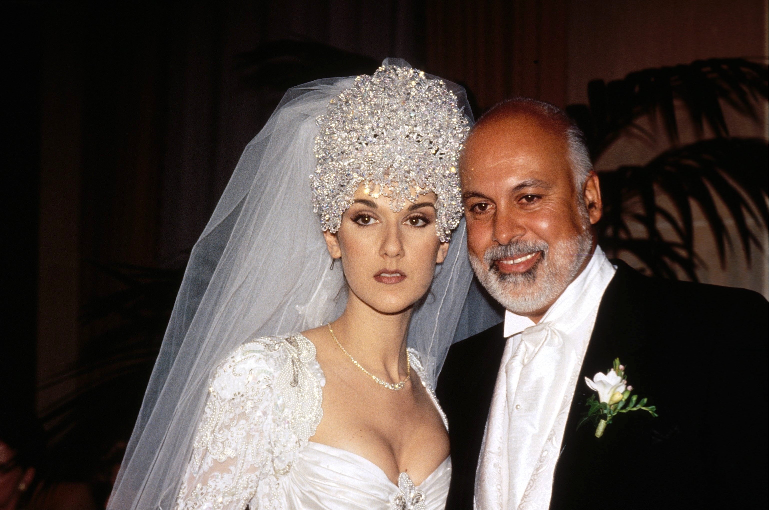 Celine Dion and husband René Angélil on their wedding day in December 1994