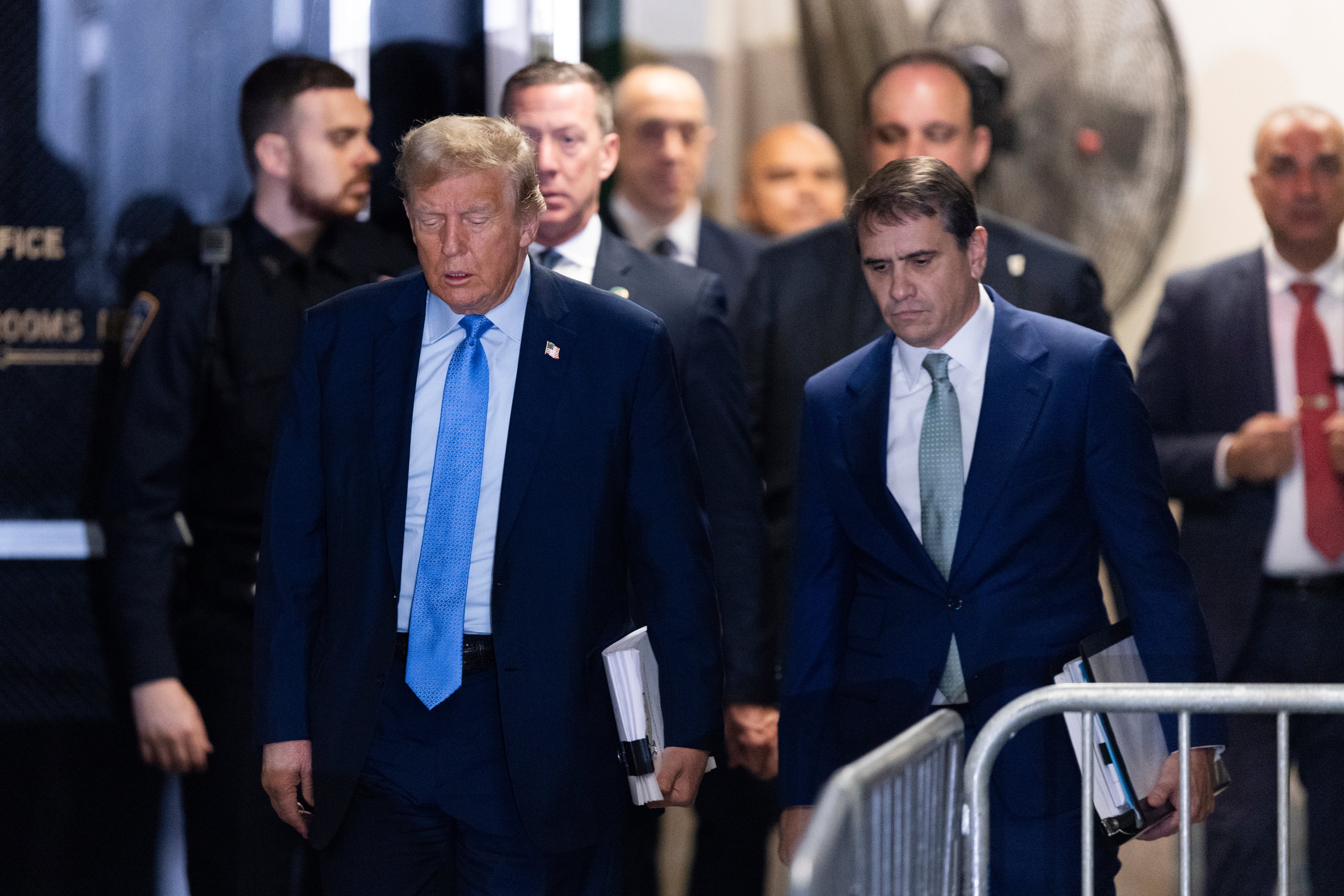 <p>Donald Trump appears in a Manhattan criminal courthouse on 26 April. </p>