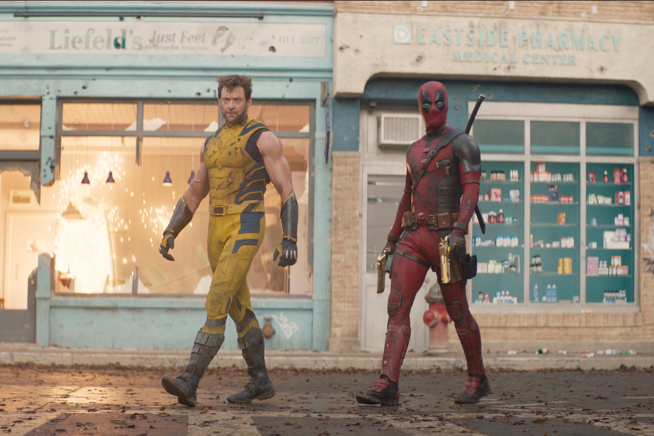 Hugh Jackman and Ryan Reynolds in a still from Deadpool and Wolverine