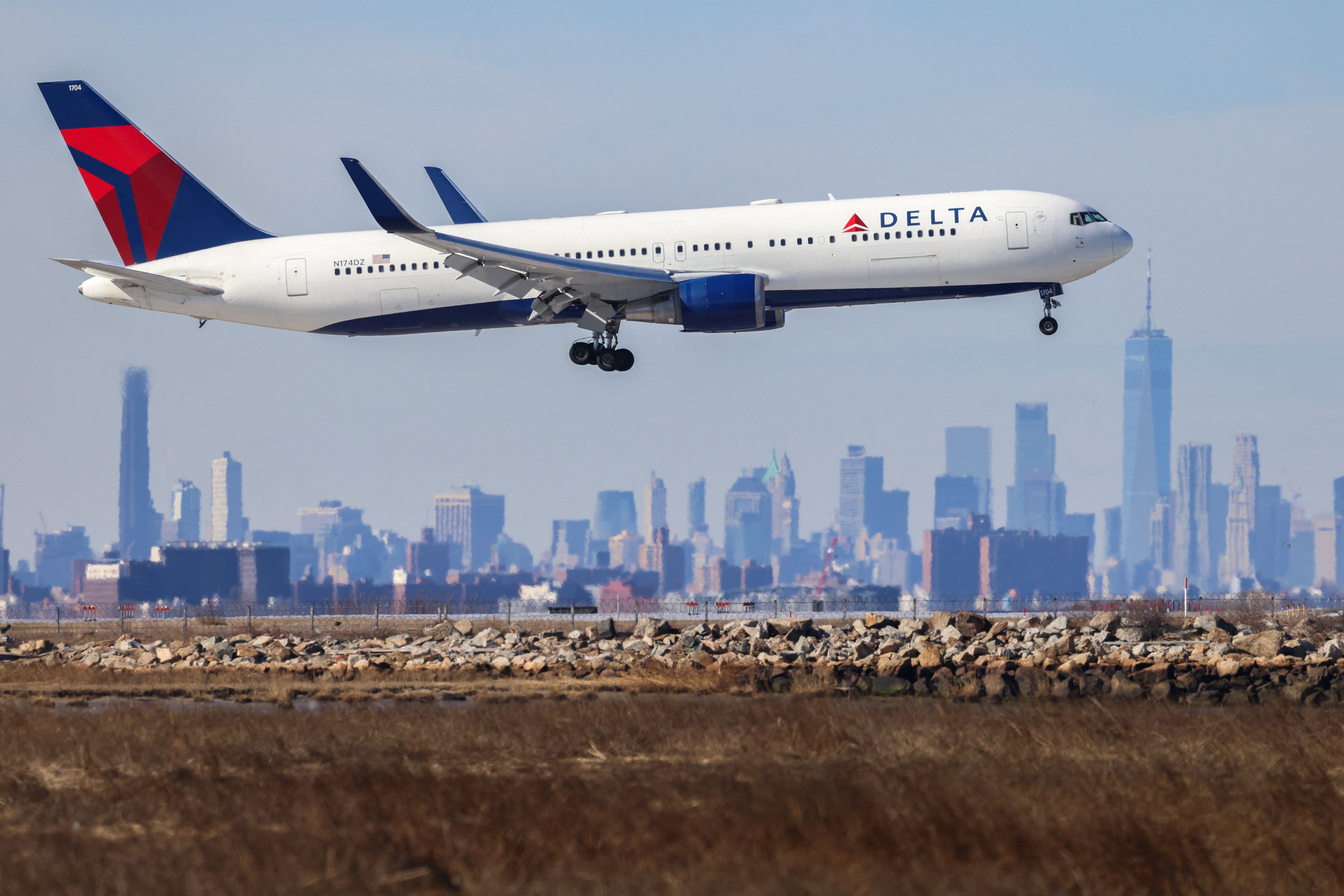 A Boeing 767 passenger aircraft of Delta Air Lines arrives at JFK International Airport, New York