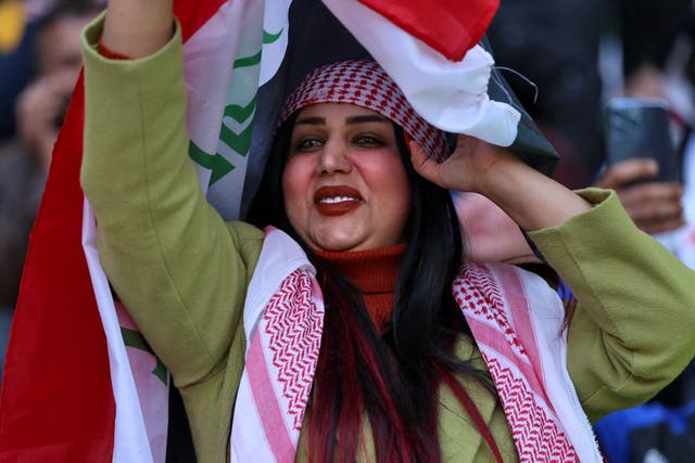 <p>Iraqi TikTok celebrity Om Fahed is pictured at the Basra International Stadium during a match of the Arabian Gulf Cup football tournament</p>