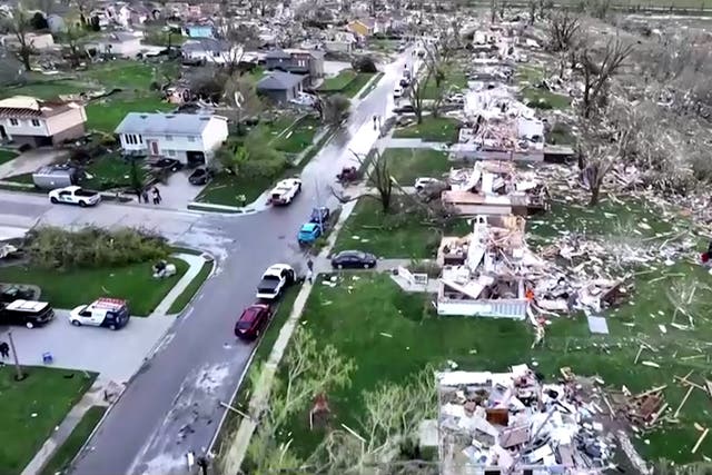 <p>Drone captures devastating tornado aftermath in Nebraska as hundreds of homes flattened</p>