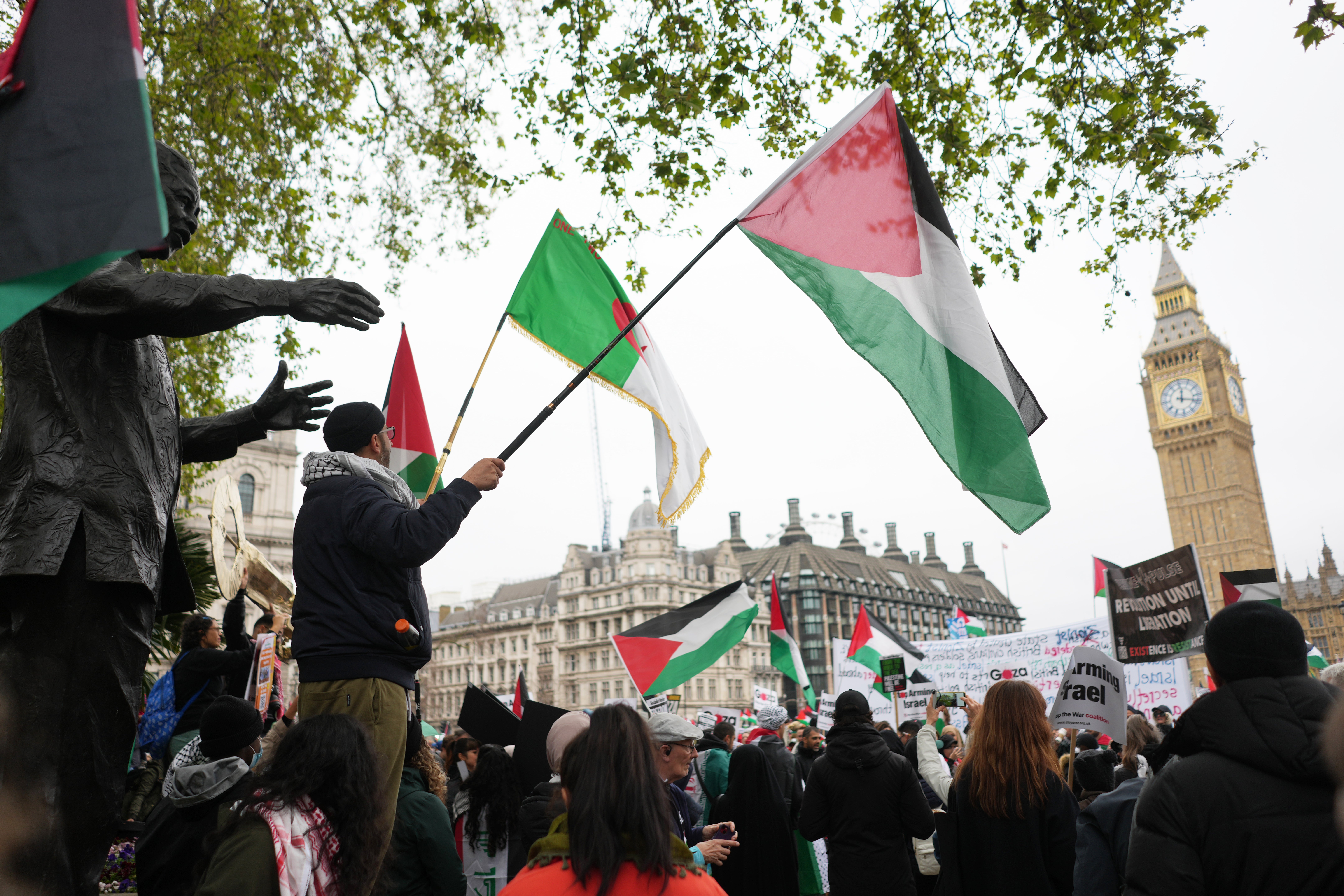 Protesters gather in Parliament Square ahead of a pro-Palestine march in central London