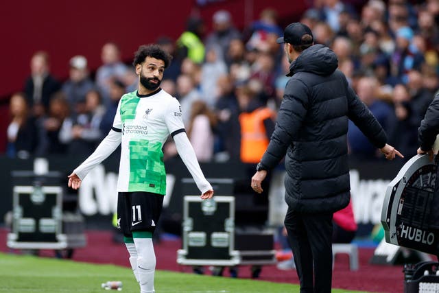 <p>Salah and Klopp were involved in a heated exchange </p>