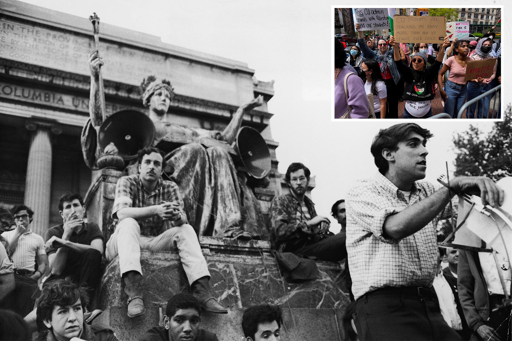 They say you want a revolution: Columbia university protests in 1968, and, inset, today
