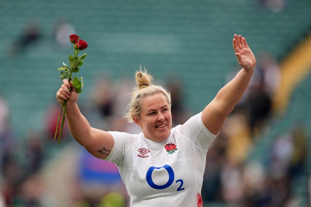 England’s Marlie Packer celebrates after the Guinness Women’s Six Nations match at Twickenham Stadium, London. Picture date: Saturday April 20, 2024.