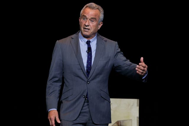 <p>Independent presidential candidate Robert F Kennedy Jr. speaks about environmental challenges during the Earth X conference in April 2024 </p>