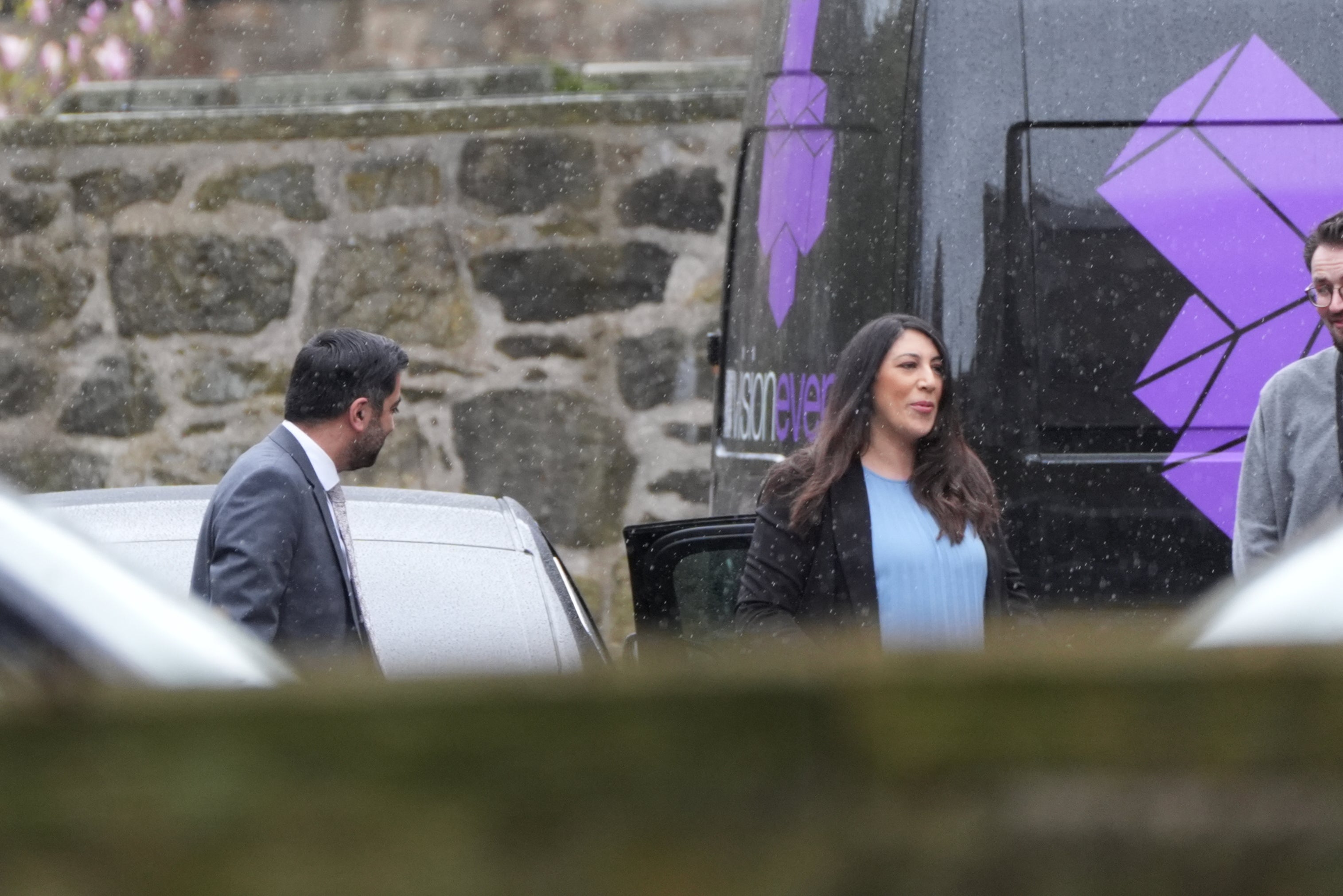 First minister Humza Yousaf and his wife Nadia El-Nakla arrive at Bute House shortly before his resignation