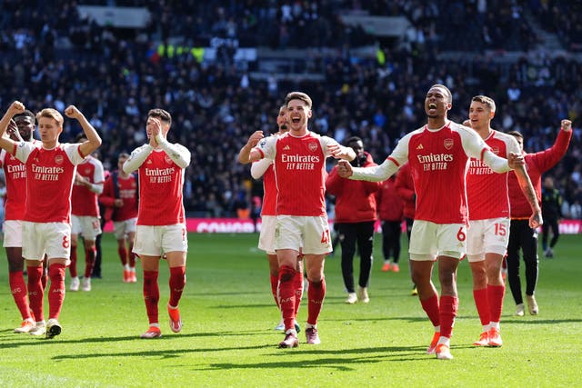 Arsenal are a point clear at the top after victory over Tottenham (Zac Goodwin/PA)