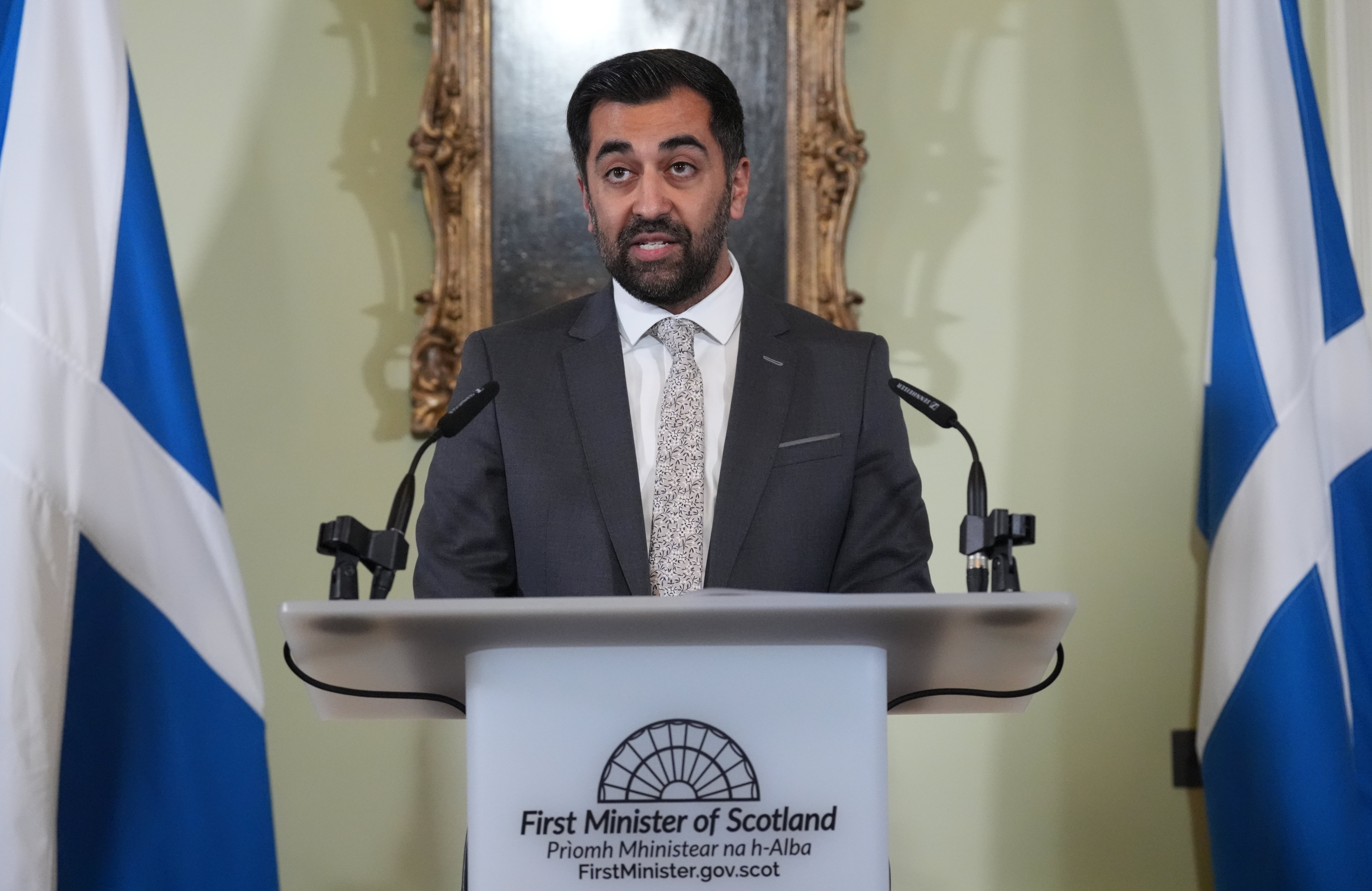 Humza Yousaf announces his resignation as first minister of Scoland on Monday at Bute House in Edinburgh
