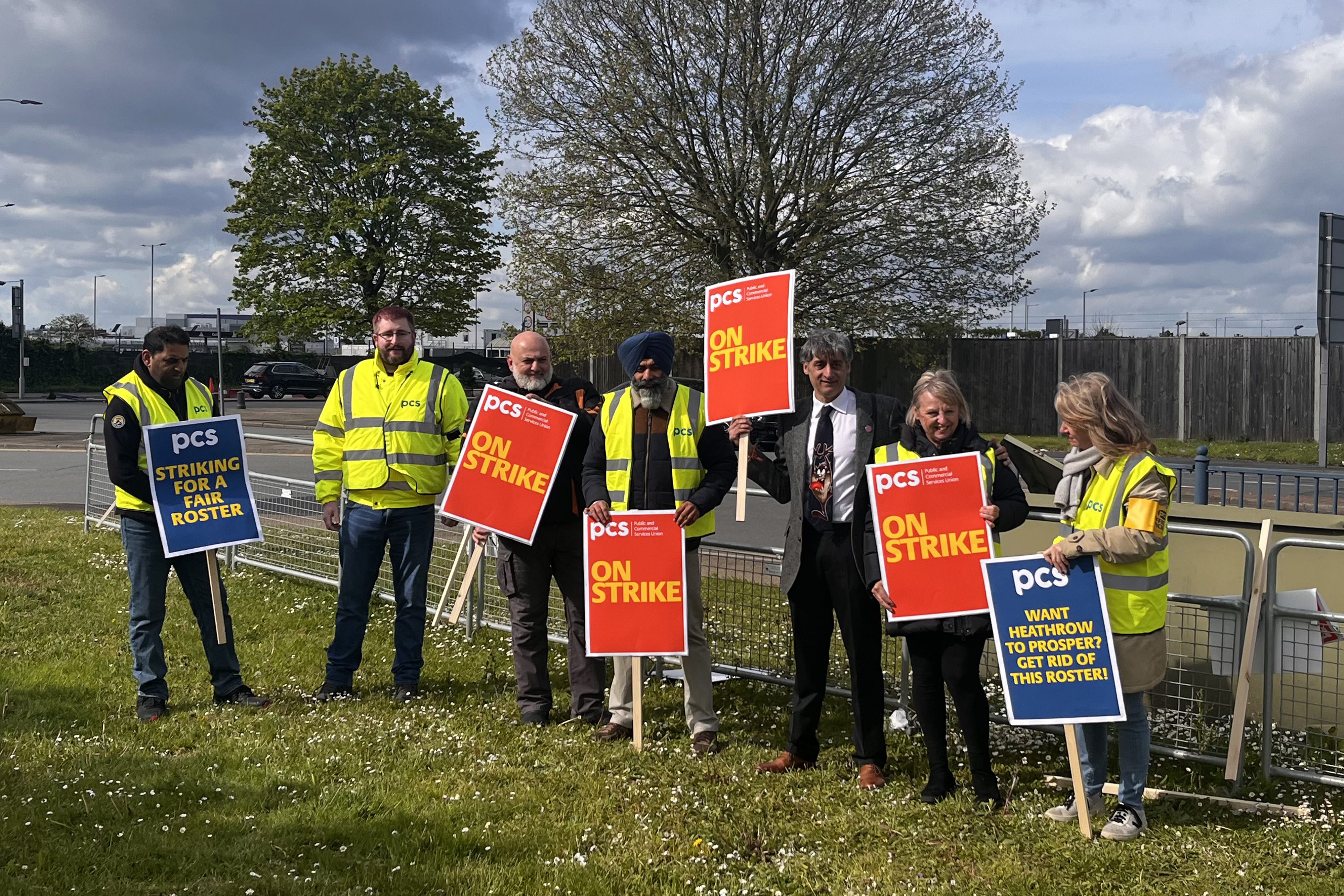 Members of the Public and Commercial Services Union on the picket line at Heathrow Airport (Jamel Smith/PA)