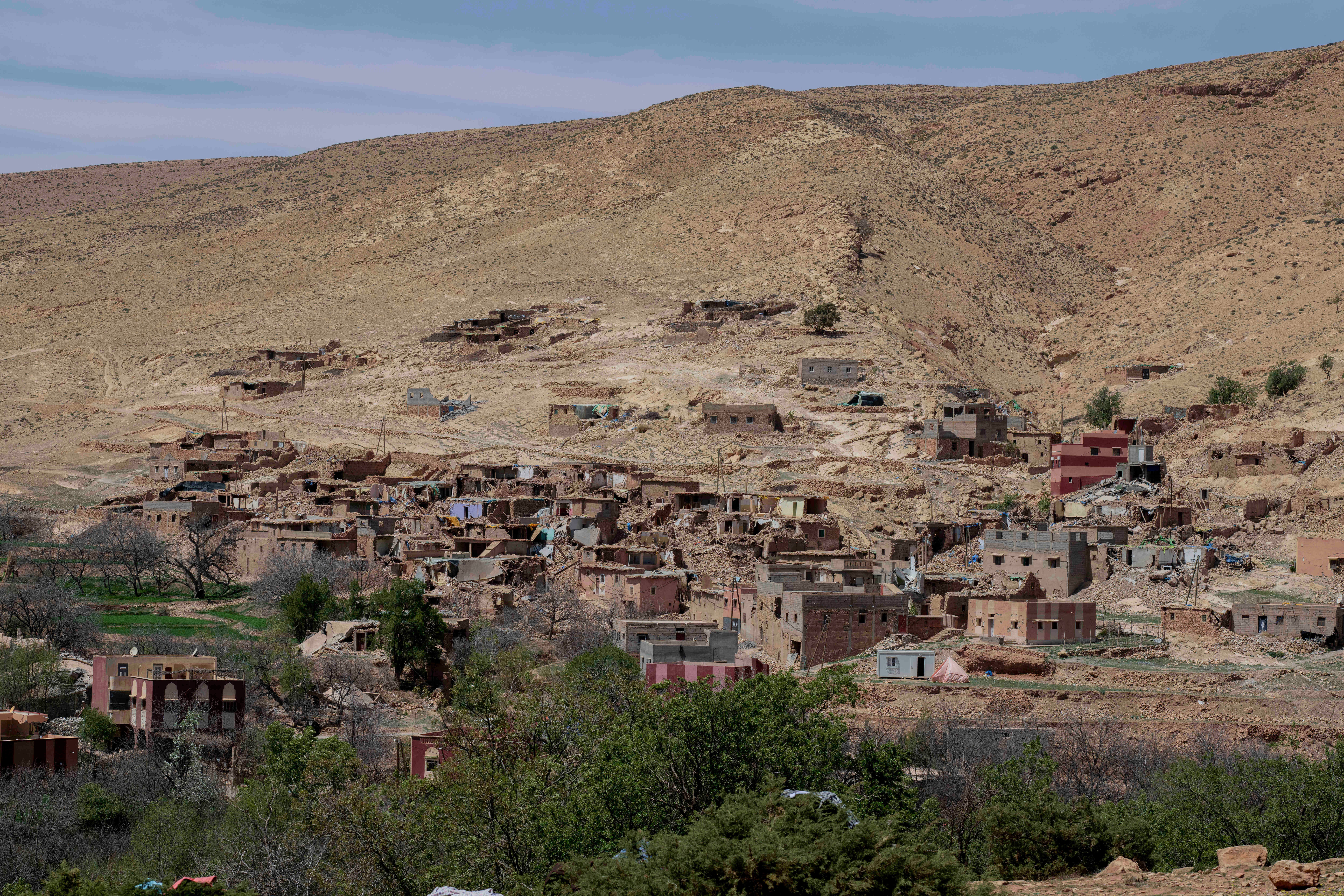 A view of homes which were destroyed by the earthquake in Atlas mountain village of Anerni, near Marrakech