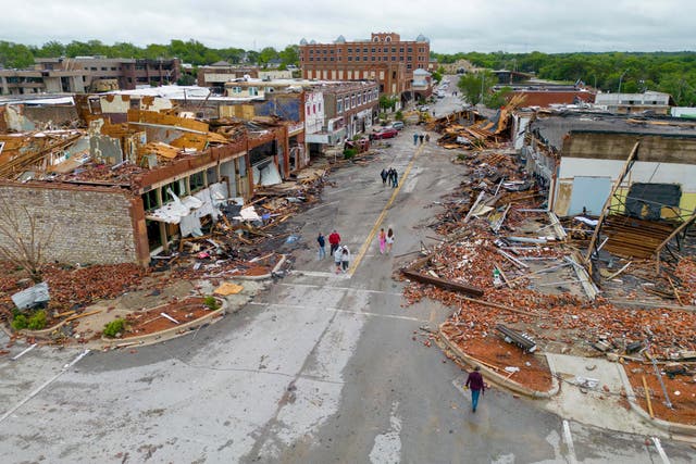 <p>Sulphur, Oklahoma pictured on Monday morning after a tornado swept through the town. A series of tornadoes killed four in the state over the weekend, including one person in Sulphur.</p>
