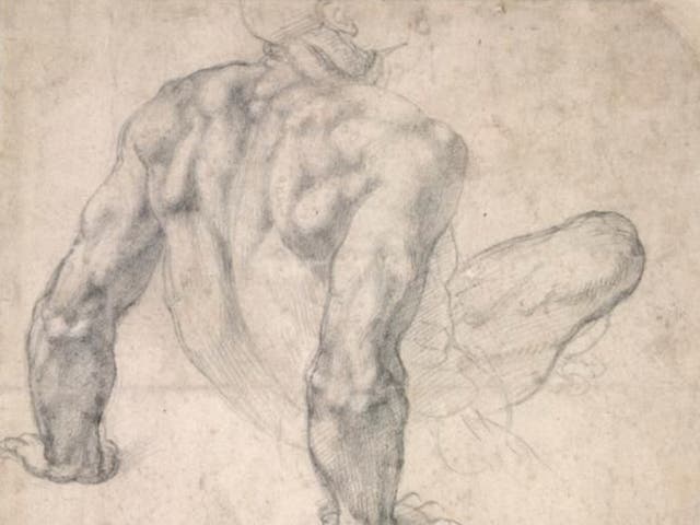 <p>Michelangelo Buonarroti, study for ‘The Last Judgement', Black chalk on paper</p>