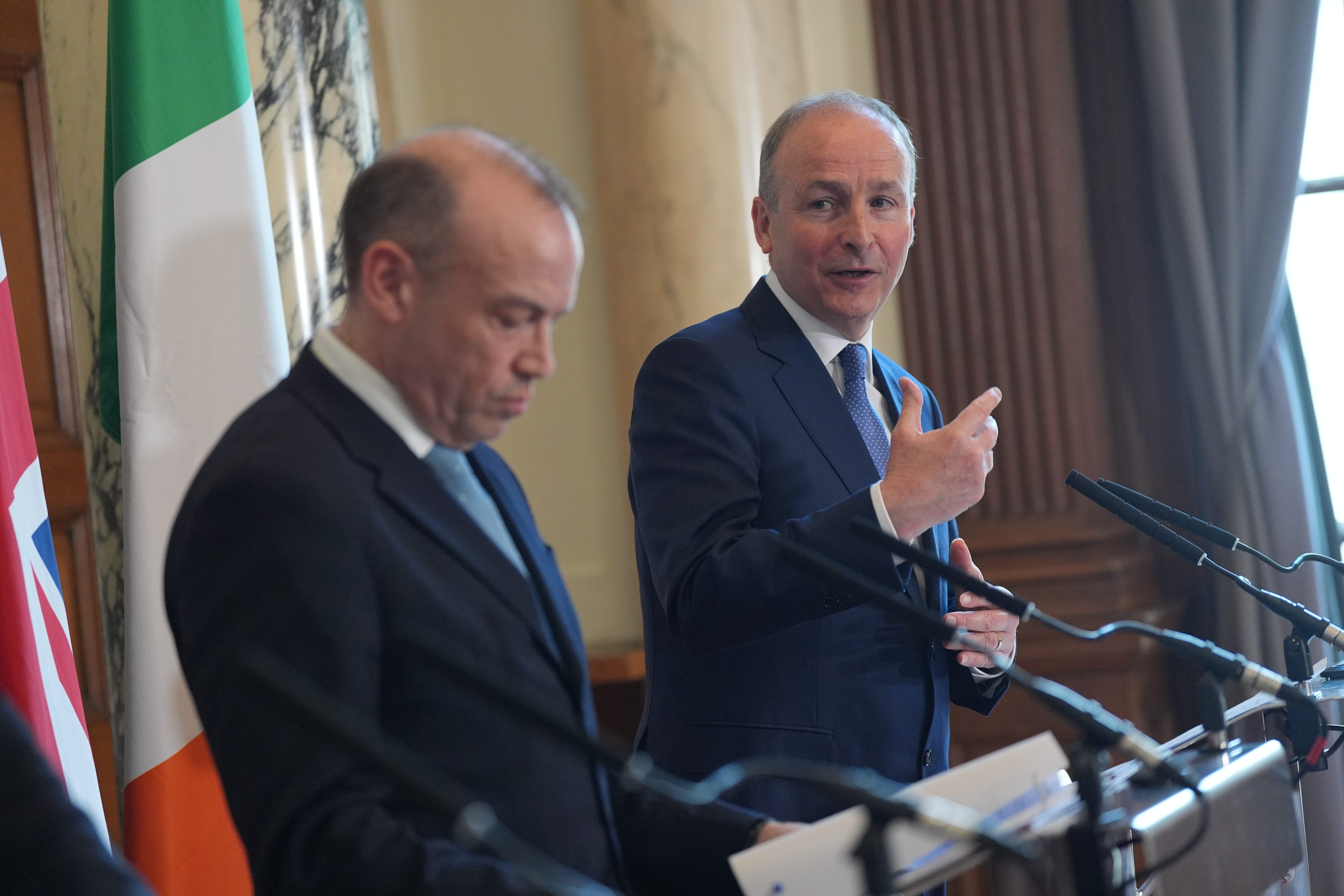 Northern Ireland Secretary Chris Heaton-Harris and Tanaiste Micheal Martin during the British-Irish Intergovernmental Conference press conference (Yui Mok/PA)