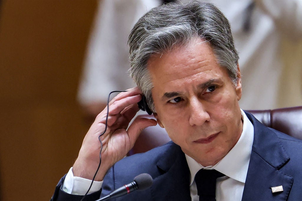 <p>US Secretary of State Antony Blinken in Riyadh on 29 April 2024</p>