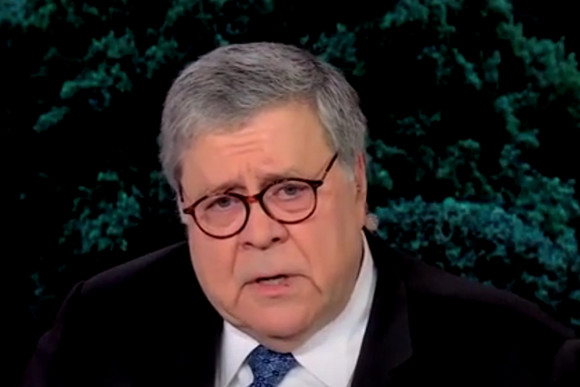 <p>Former US attorney general Bill Barr is interviewed by Kaitlan Collins on CNN on Friday 26 April 2024</p>