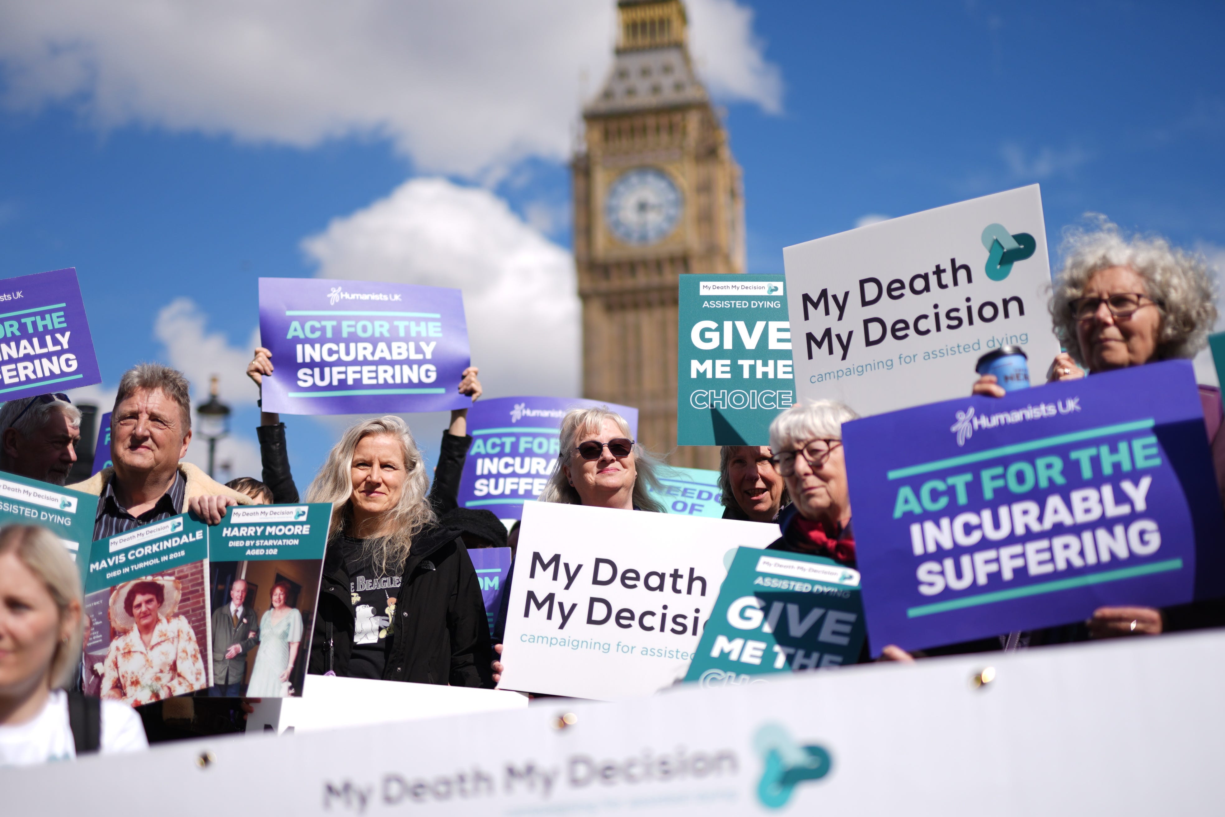 Campaigners gathered outside Parliament as a debate on assisted dying began (Jordan Pettitt/PA)