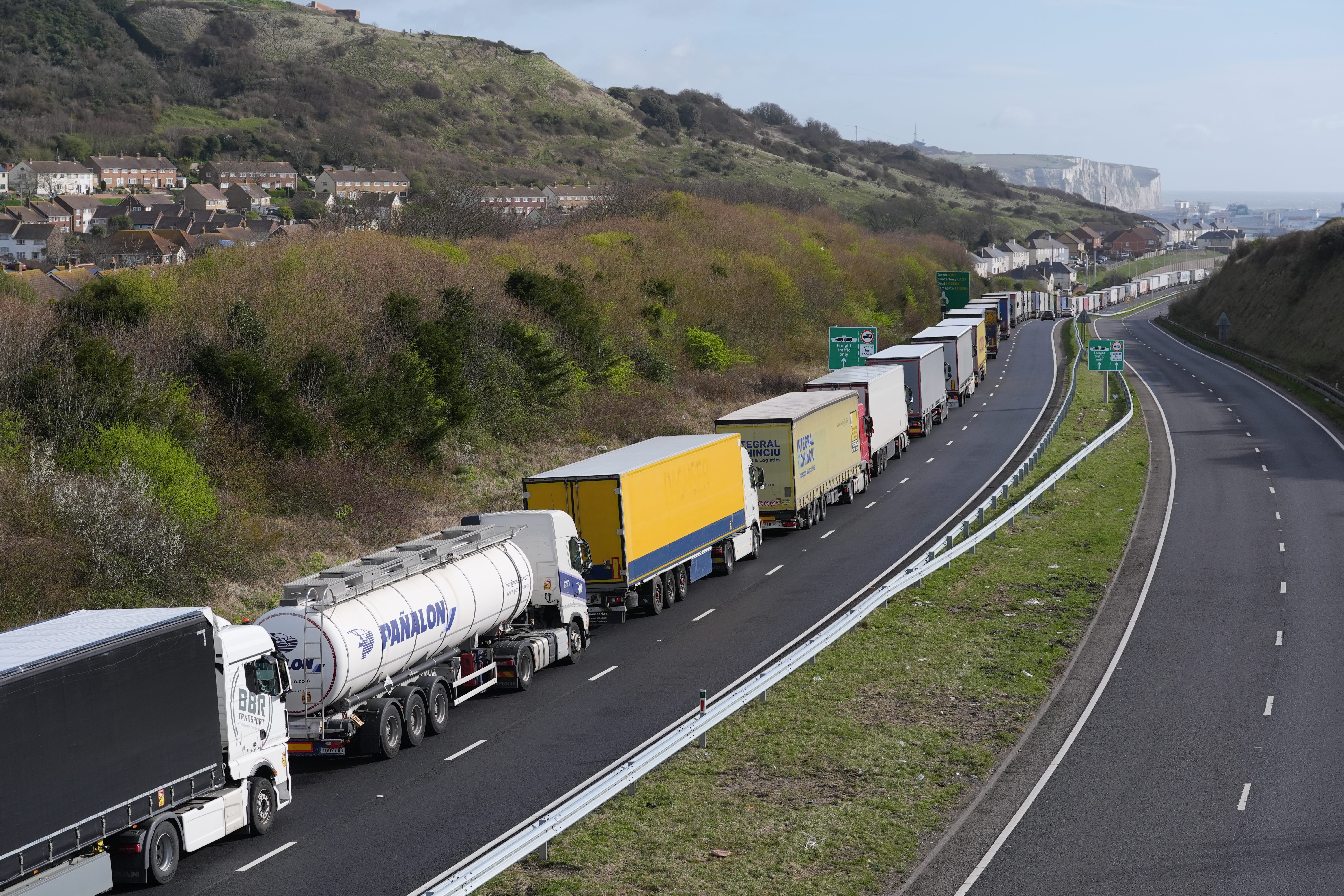 Lorries queue to enter the port of Dover in April