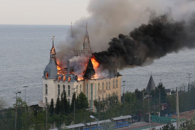 <p>A building of the Odesa Law Academy is on fire after a Russian missile attack in Odesa, Ukraine</p>