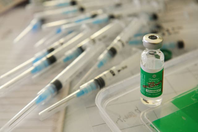 <p>A vial of Covishield is seen during a Covid vaccination drive in Bangalore, India, on 4 February 2022</p>